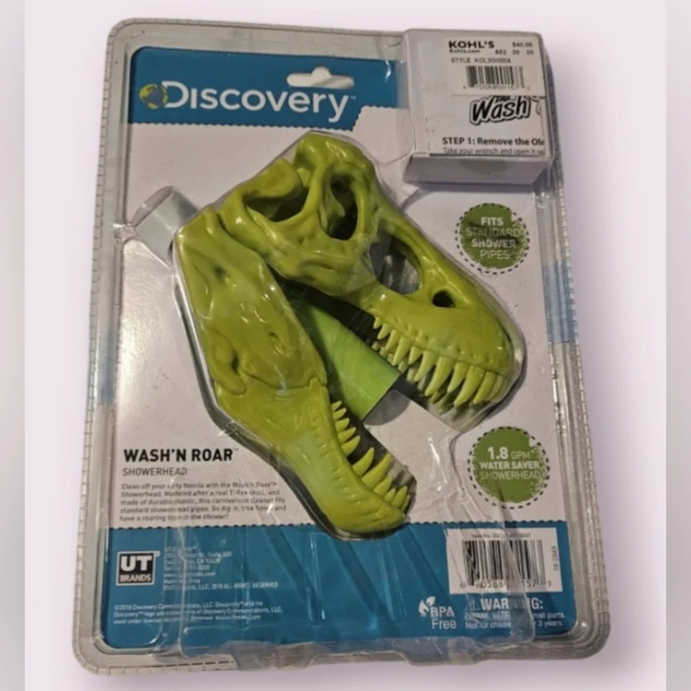 Discovery Wash 'N Roar Green Dinosaur Kids Showerhead Sprayer Attachment New
